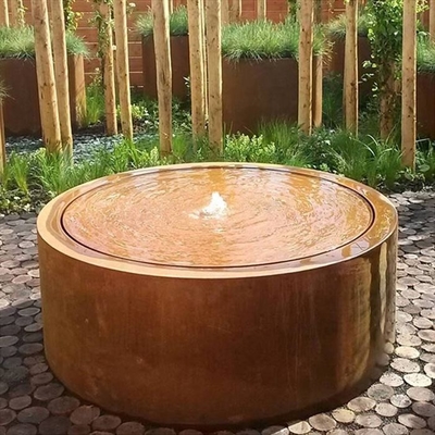 Fitur Air Luar Ruangan Dekoratif Corten Steel Circular Water Tables 100cm