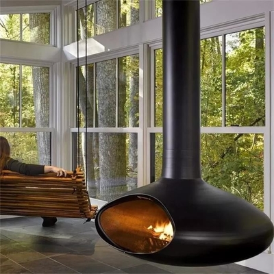 Dekoratif Morden Indoor Hangat Oval Wood Burning Ceiling Suspended Fireplace