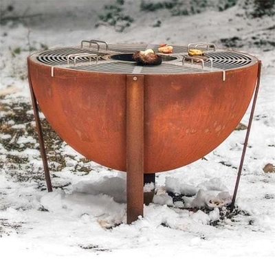 Big Sphere Corten Steel Fire Bowl Camping Plancha Grill