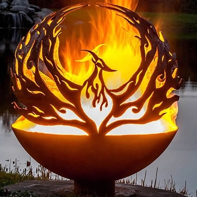 Corten Steel Sphere Fire Pit Ball Phoenix Desain