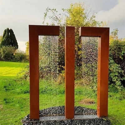 Kontemporer Double L Corten Steel Garden Water Fitur Rain Curtain