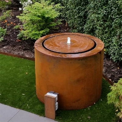 Meja Air Bulat Corten Steel Air Mancur Luar Ruangan Dekorasi Miskin