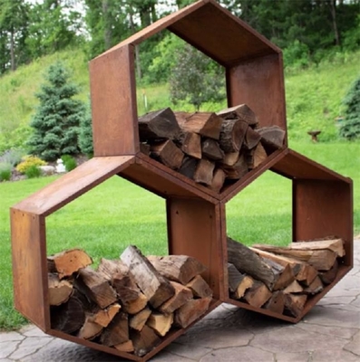 Hexagon Corten Steel Honeycomb Firewood Storage Log Rack 11 Gauge