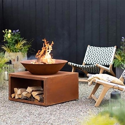 Outdoor Wood Burning Metal Bonfire Pit Corten Steel Fireplace Dengan Log Grate