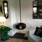 600mm Modern Black Roof Mounted Cocoon Hanging Suspended Bioethanol Fireplace