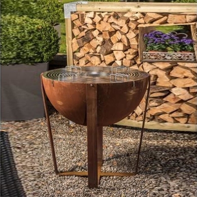 Big Sphere Corten Steel Fire Bowl Camping Plancha Grill