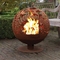 Sphere Rustic Floral Style Corten Steel Fire Globe Fireplace Untuk Pemanas Portabel
