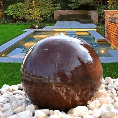 60-80cm dia Corten Steel Sphere Fitur Air Taman Fountain Ball Berbentuk